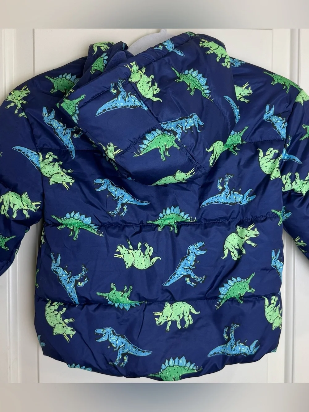 Old Navy 4T Dinosaur Water Resistant Puffer Jacket Blue Green